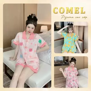 Bộ pijama lụa mango, bộ đồ ngủ nữ áo cổ sen quần đùi mặc nhà dễ thương Freesize 35-58kg- COMEL