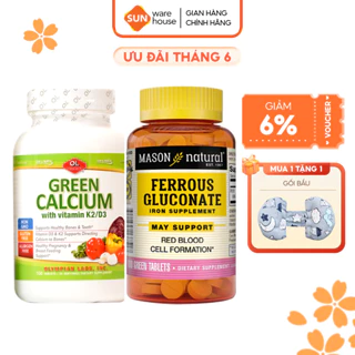 Combo Vitamin Cho Bà Bầu Bổ Sung Canxi Hữu Cơ Olympian Labs Green Calcium Và  Sắt MASON NATURAL Ferrouse Gluconate