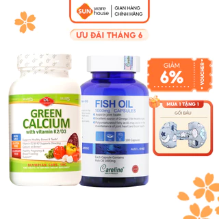 Combo Vitamin Cho Bà Bầu Bổ Sung Canxi Hữu Cơ Olympian Labs Green Calcium Và  DHA Cá Hồi CARELINE Fish Oil Bổ Sung Omega