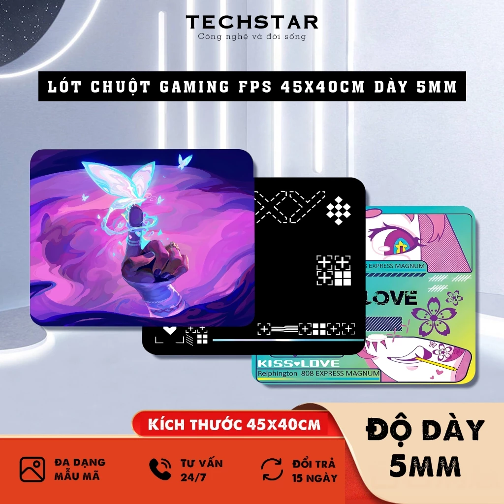 Lót Chuột Gaming FPS Dày 5mm Kích Thước 45x40cm Họa Tiết Đẹp Mắt Đa Dạng Mẫu Mã, Chống Trơn Truợt