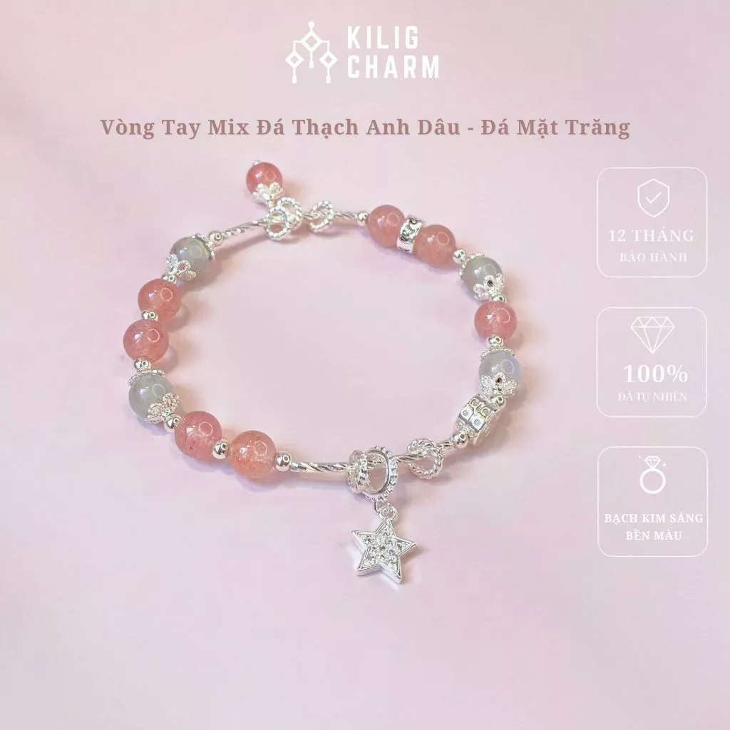 Vòng tay nữ đá thạch anh dâu mix đá mặt trăng, lắc tay thu hút tình duyên may mắn KC06 - KILIG CHARM