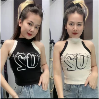 Áo Thun Croptop Sát Nách Cổ Cao Chất Borip Đẹp Mịn In Chữ 19