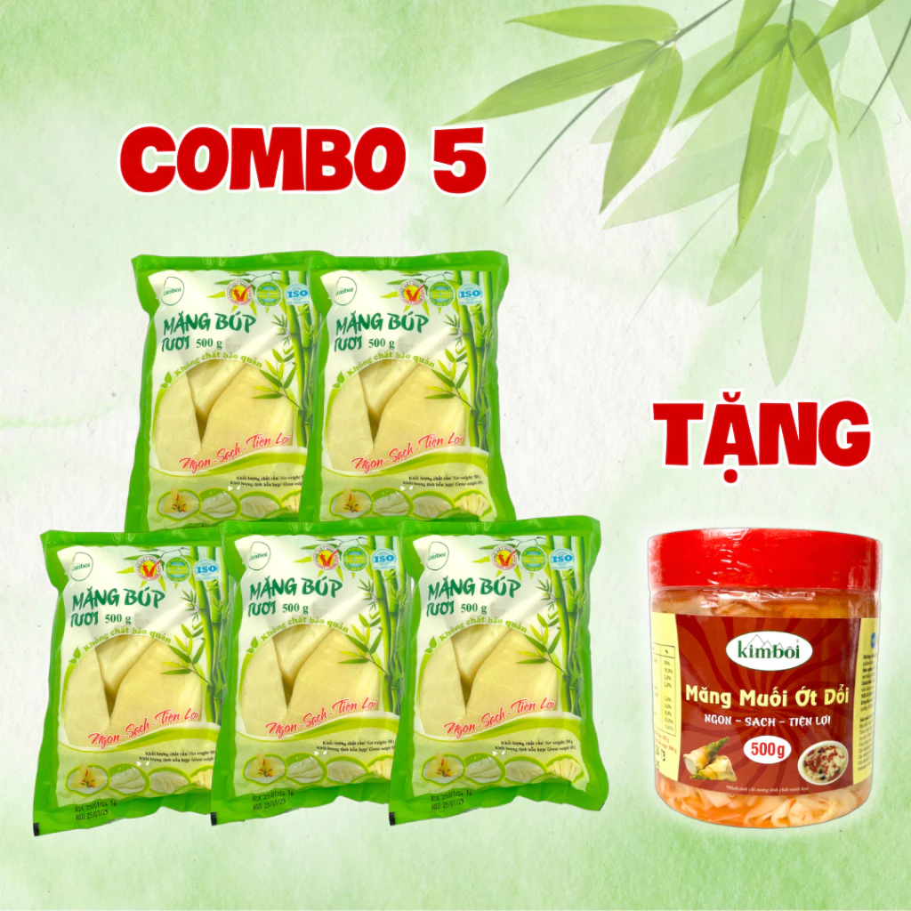 COMBO 5 gói Măng Búp Tươi Kim Bôi 500g - TẶNG 1 lọ Măng muối ớt dổi Kim Bôi 500g - Đặc sản Tây Bắc Việt Nam
