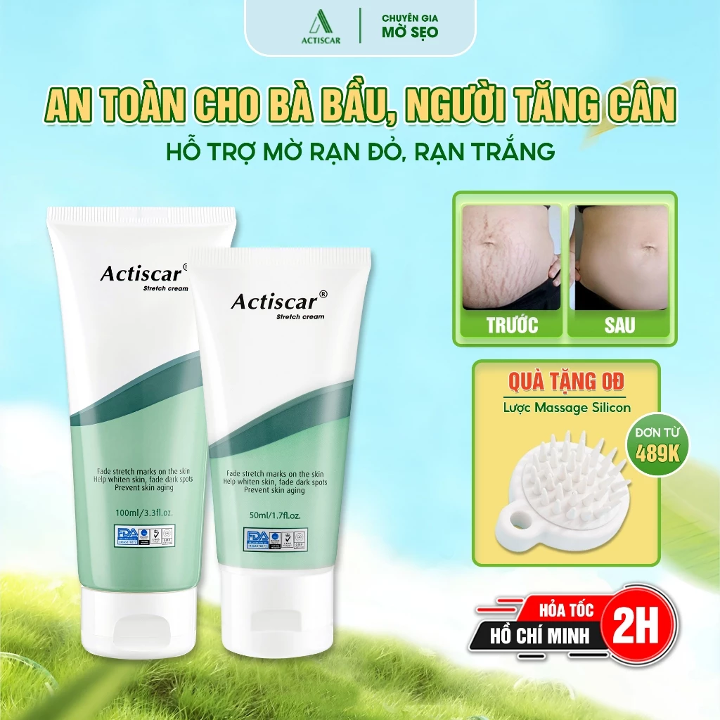 Combo 2 Kem Rạn Da Actiscar Stretch 100ml + 50ml Làm Mờ Rạn Da, Mờ Sẹo, Đều Màu Da Sau Sinh