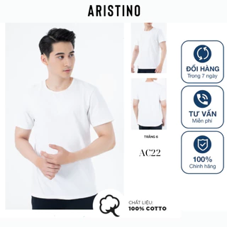 Áo Thun nam Aristino AC22 trắng trơn, cổ tròn chất liệu cotton cao cấp mềm-mỏng-mát, không bai nhão