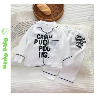 Pijama Lụa Dài Tay Trơn, In Chữ Cho Bé Từ 6-28Kg MINKY BABY, Bộ Đồ Ngủ Dài Tay Cho Bé Trai Và Bé Gái Mặc Đều Xinh