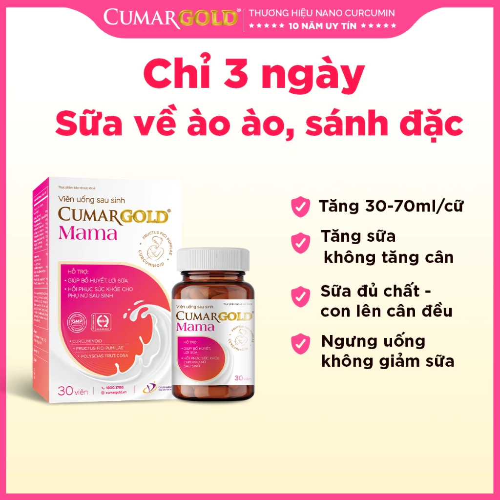 Viên Uống Lợi Sữa CumarGold Mama - Gọi Sữa Về 24h, Bổ Huyết, Phục Hồi Sức Khoẻ Sau Sinh - CMS01