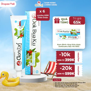 [COMBO 6 HỘP] Kem đánh răng thảo dược hương bạc hà thơm mát trắng răng Dokbuaku Cool & Fresh - 100g/Tuýp