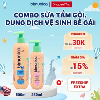 Combo Sữa Tắm Gội 2in1 (500ml) & Dung Dịch Vệ Sinh Bé Gái BIMUNICA - An Toàn, Không Xà Phòng