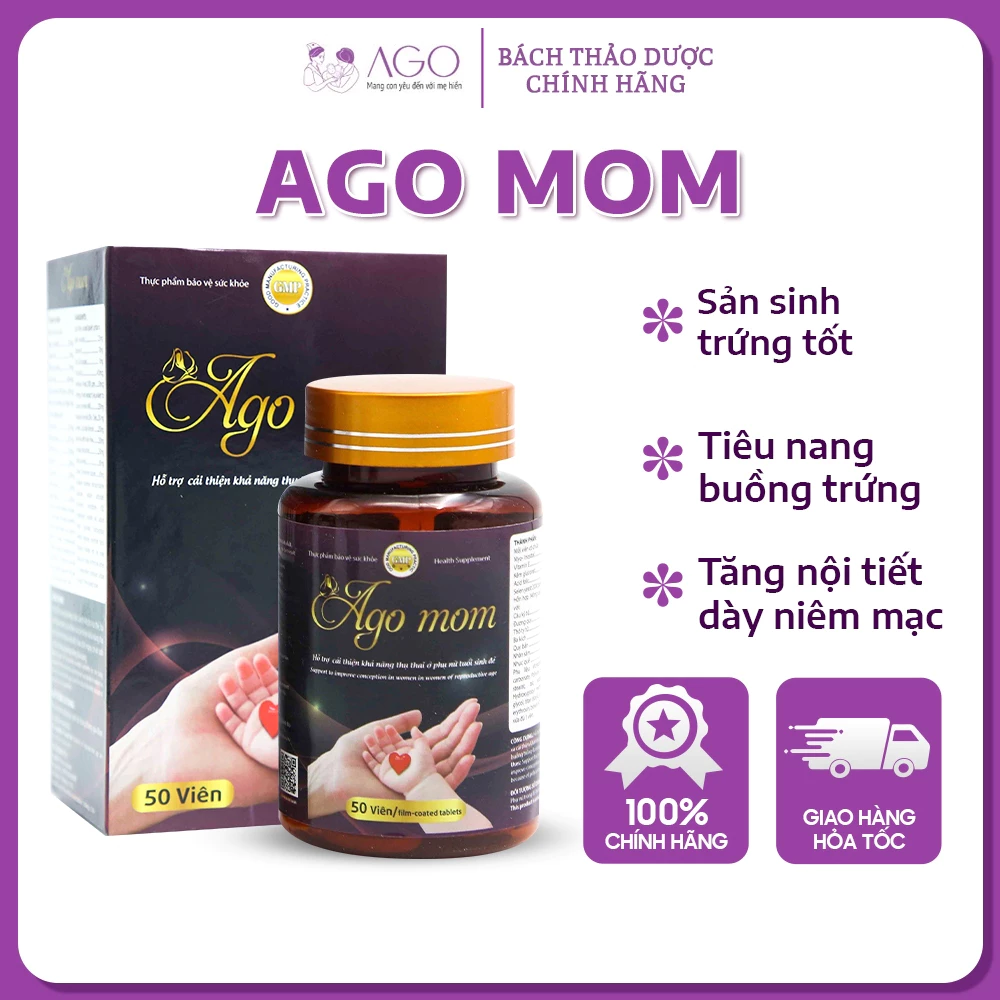 AGO MOM - bổ trứng, chống lưu sẩy, tăng khả năng thụ thai,giảm vô sinh hiếm muộn ở phụ nữ DÍNH BẦU sau 30 ngày (50 viên)