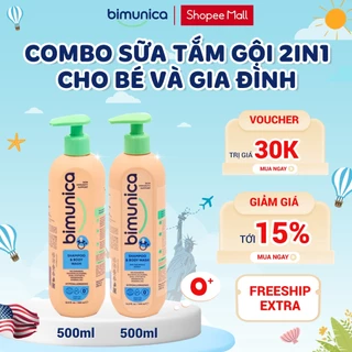 Combo Tắm Gội 2in1 Cho Bé Sơ Sinh Và Gia Đình Cao Cấp Bimunica 500ml + 500ml