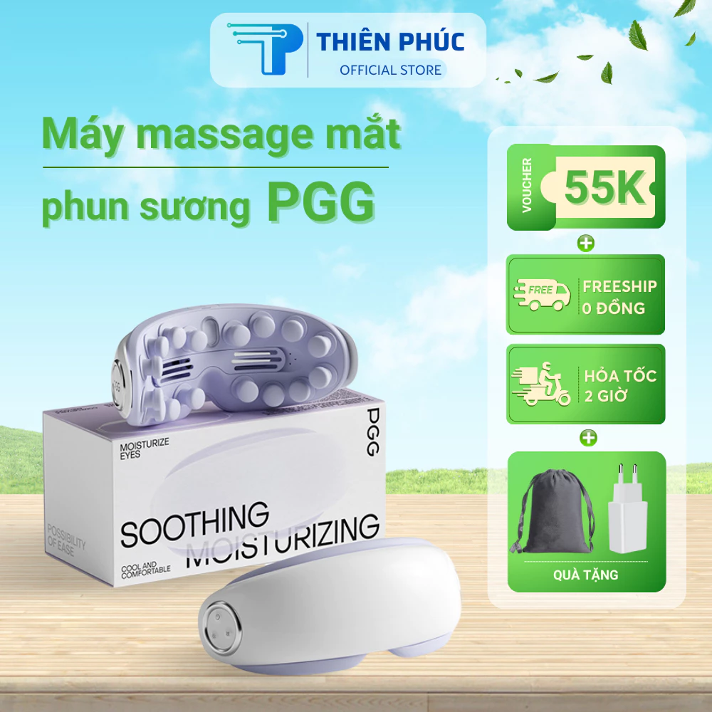 Máy massage mắt PGG phun sương chườm ấm giúp dưỡng ẩm mắt, massage rung bấm huyệt thư giãn mắt Thiên Phúc Tâm