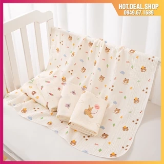 Khăn tắm cho bé muslin mềm mại, kích thước 80cm x 80cm, dùng làm khăn quấn bé sơ sinh, chăn đắp điều hòa cho bé