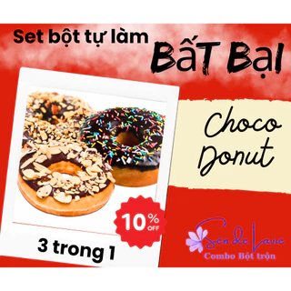 Set bột làm bánh Donut phủ Sốt Sô cô la 3 Vị: cốm, hạnh nhân lát & hạnh nhân hạt  - không cần lò nướng - Sén de Lavie