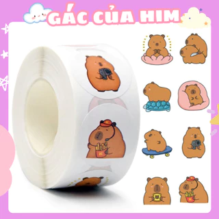 Cuộn 500 Tem Miếng Dán Sticker Capybara Dễ Thương Tem Thankyou Niêm Phong Hình Chuột Lang Nước Cute Gói Hàng