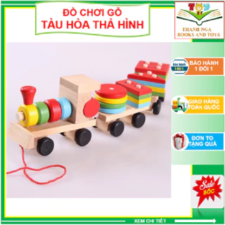 [ Đồ Chơi Gỗ ] Tàu Hỏa Chở Khối - Thả Hình