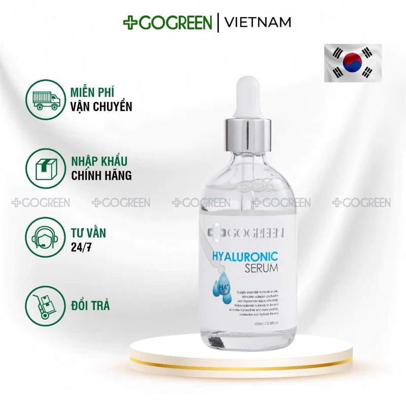 Serum cấp ẩm, cấp nước phục hồi da, giúp căng bóng GoGreen HA+ Hàn Quốc 100ml