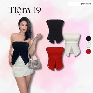 Áo croptop phối nút xẻ tà