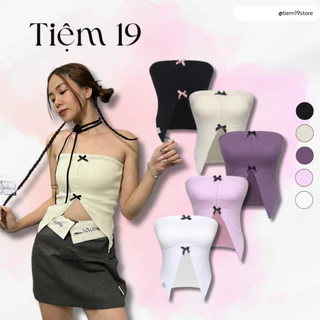 Áo ống tubetop nơ xẻ tà (kèm mút) thun gân cotton