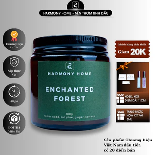 Nến thơm Enchanted Forest [A] Harmony Home - Hương Gỗ Tuyết Tùng, Thông Đỏ, Gừng,100g, sáp tự nhiên