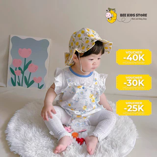 Áo liền quần cho bé, bodysuit, jumsuit cho bé, sơ sinh cho bé, họa tiết hoa nhí chất liệu cotton mềm kèm mũ cho bé