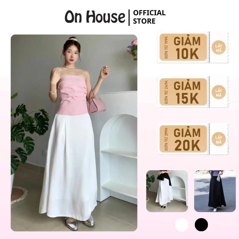 Chân váy lụa dáng dài ON House thiết kế form váy chữ A, lưng cạp trễ dài 96cm suông xoè đuôi cá