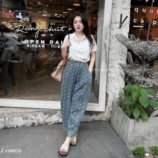 Quần baggy họa tiết nơ cạp chun 68079 Ulzzang style 🌸 Hàng Quảng Châu