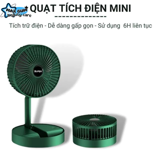 Quạt Tích Điện Để Bàn Gấp Gọn Kéo dài 3 Tốc Độ Gió Xoay 360 Độ Cổng Sạc Usb Tiện Dụng Pin Lớn 1200mAh