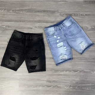 Quần short jean nam rách bụi bặm chất jean cotton đen rách bụi bặm QS226A