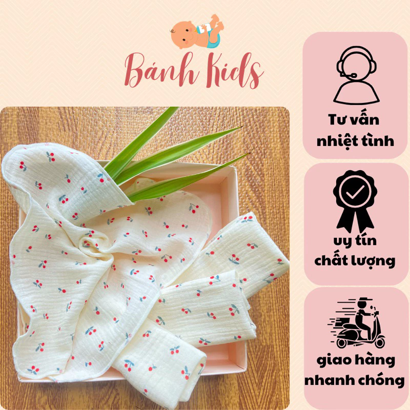 SET 10 KHĂN SỮA MUSLIN 4 lớp cho bé Bánh Kids