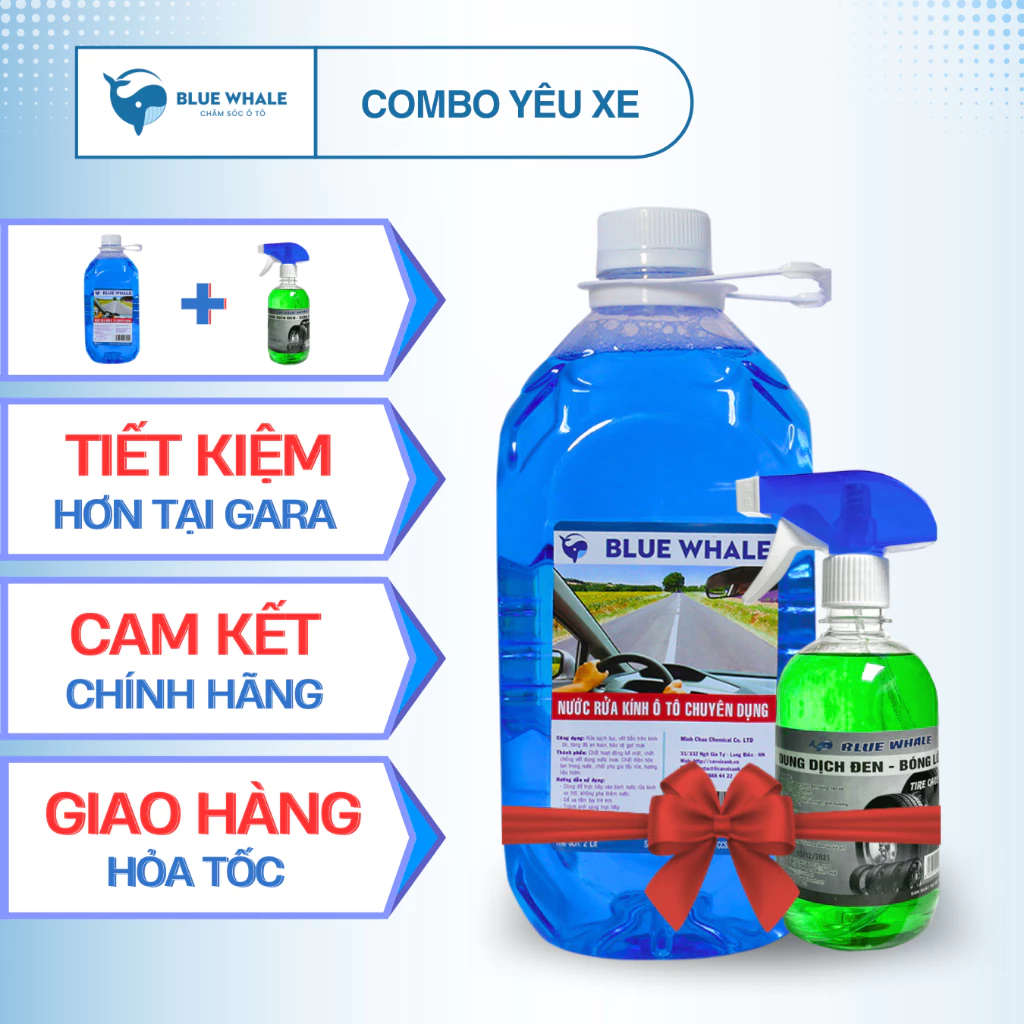 Combo Yêu Xe: 1 chai nước rửa kính ô tô BlueWhale + 1 chai xịt làm đen bóng lốp BlueWhale 500ml