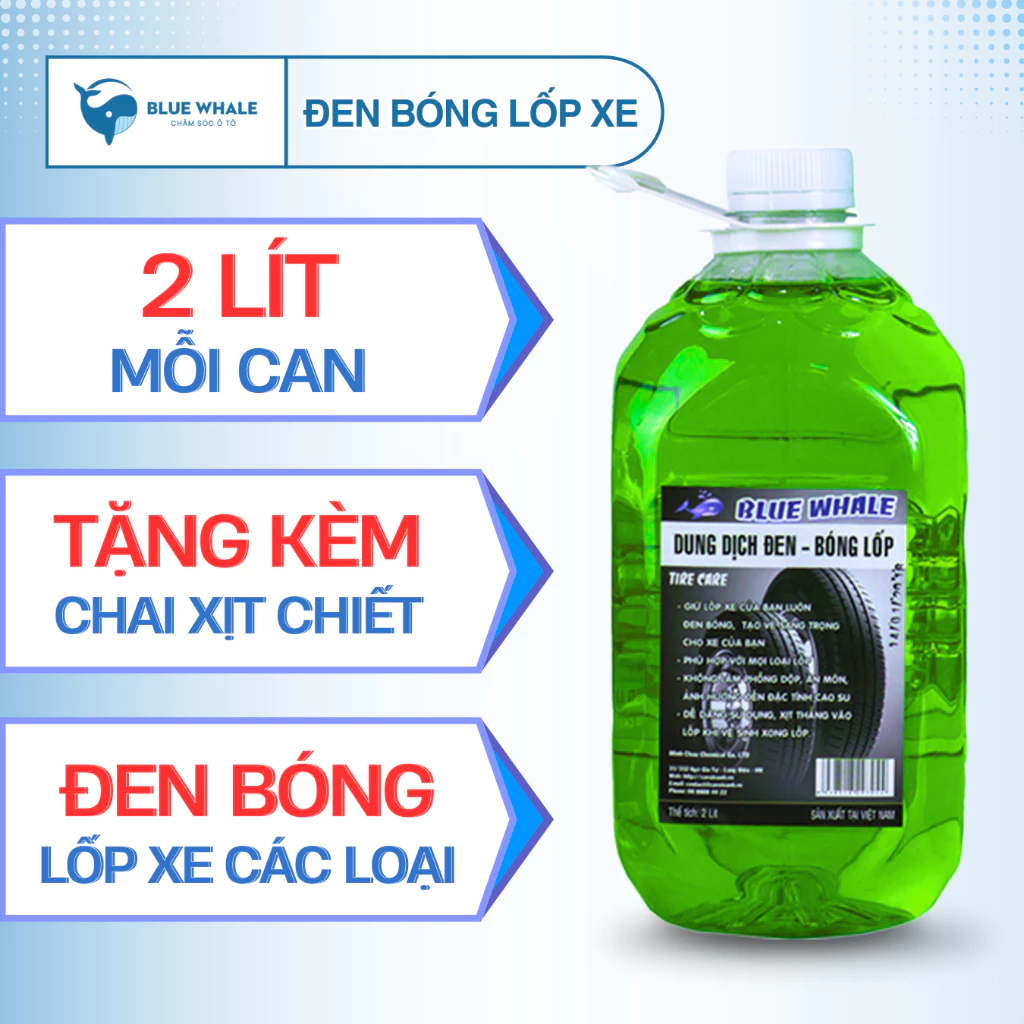 [Tặng chai chiết] Dung dịch đen bóng lốp BlueWhale phù hợp với các loại lốp ô tô, xe máy, xe đạp