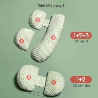 Gối ôm bà bầu cánh tiên cao cấp chống mỏi lưng Oogaa vải Cotton sợi tre 2ini1 kèm gối ôm cho bà bầu, dùng được sau sinh