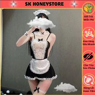 Bộ ngủ cosplay xẻ sau hóa thân cô hầu gái sexy Ms1251 💘💘 Đồ ngủ hóa trang gợi cảm