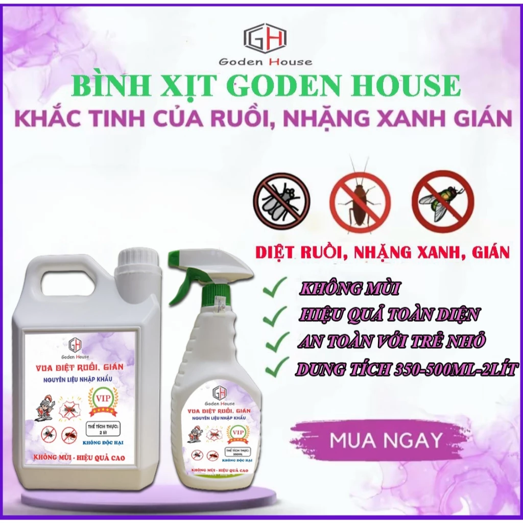 Chai xịt diệt ruồi diệt gián Goden House không mùi nguyên liệu thảo dược nhập khẩu hiệu quả cao