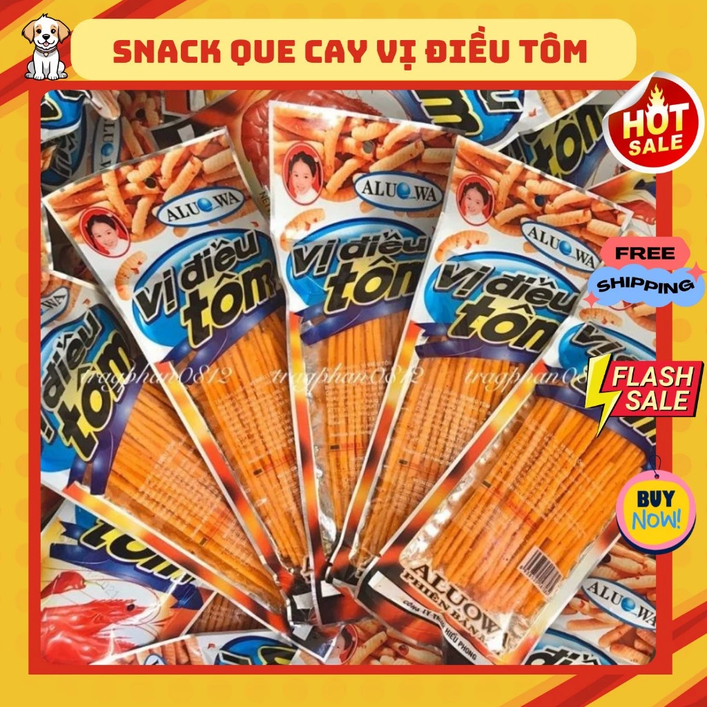 Snack vị điều tôm cay cay, que cay, ăn vặt cổng trường