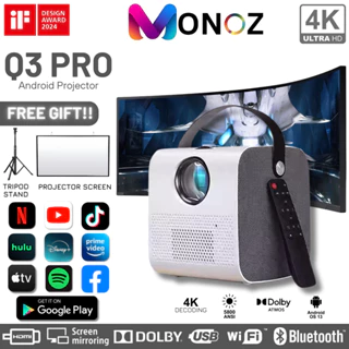 Máy chiếu MONOZ Q3 Pro Android Projector WIFI LED LCD 4K HD 1080p 8000 Lumens BẢO HÀNH 5 NĂM