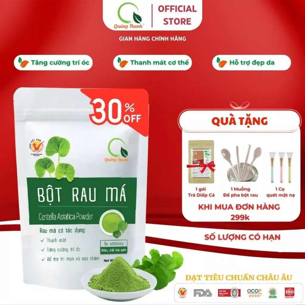 Bột Rau Má Sấy Lạnh Nguyên Chất  - Mát gan, detox, giảm mụn, giảm cân, giải nhiệt cơ thể, Tăng trí nhớ - Gói 100gr