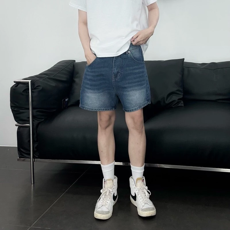 Quần short jean nam trên gối wash ống rộng chất bò cao cấp ROMAN SJ02