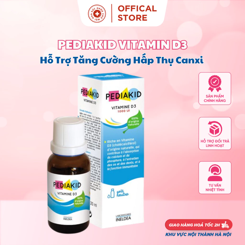 Pediakid Vitamin D3 Hỗ Trợ Tăng Cường Hấp Thụ Canxi Giúp Xương Chắc Khỏe Tăng Chiều Cao