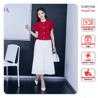 Chân váy dập ly quạt dáng dài 2 lớp basic Chiffon