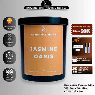 Nến Thơm Jasmine Oasis [A] Harmony Home - Hương Hoa Nhài, Xạ Hương, Bạch Trà, Cam,150g, Sáp Tự Nhiên