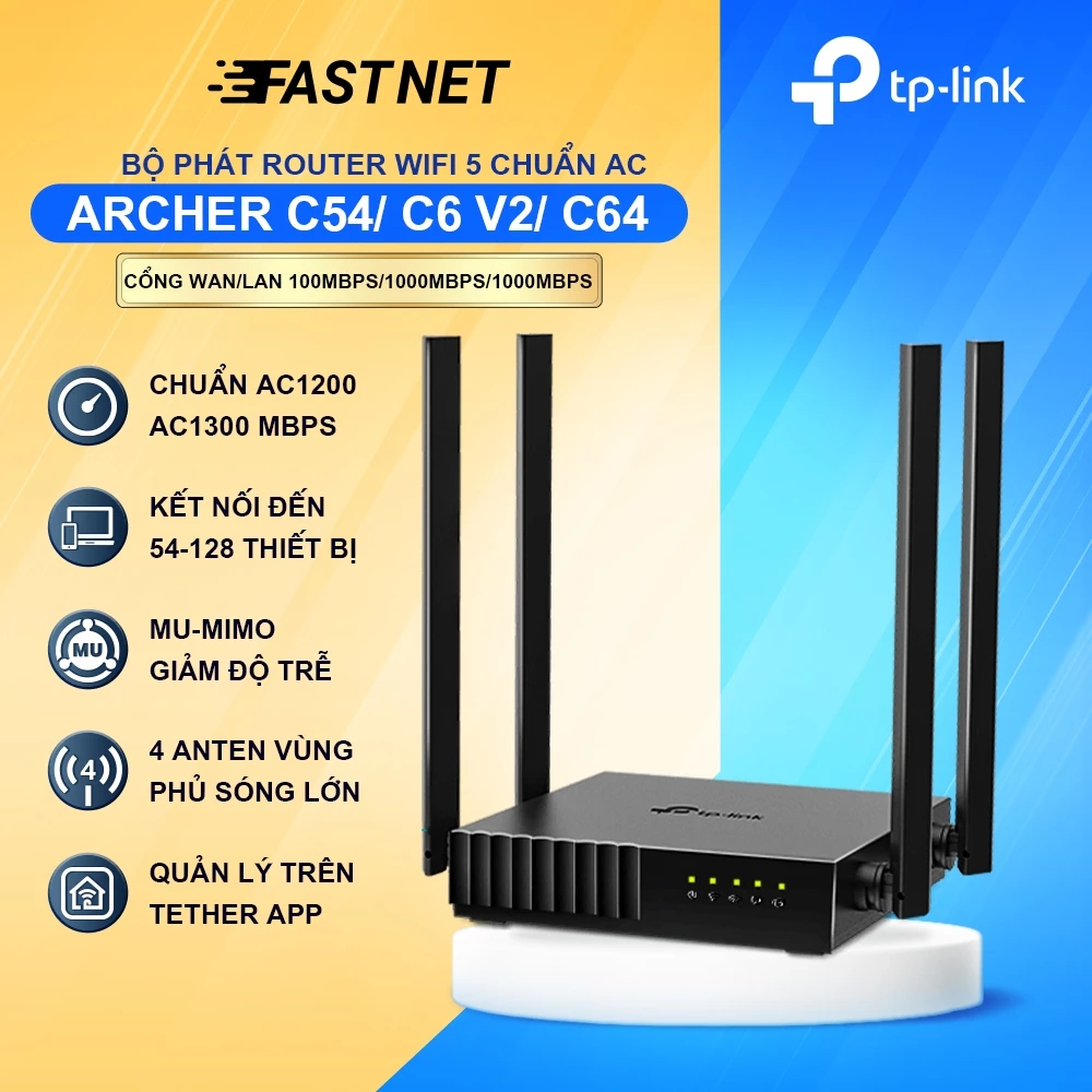 [Hỏa tốc] Bộ Phát Router Wi-Fi TP-Link Archer C54 / C6 V2 / C64 Băng Tần Kép Chuẩn AC1200