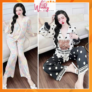 Đồ bộ mặc nhà Pijama, bộ ngủ nữ đẹp dài tay vải lụa latin 3D loại 1 mềm mát freesize dưới 60kg WINDY BOUTIQUE