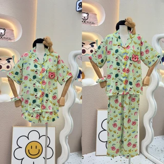 Bộ Pijama MonyBear sọc xanh toy story tay ngắn kèm cột tóc xinh xắn- HN1102