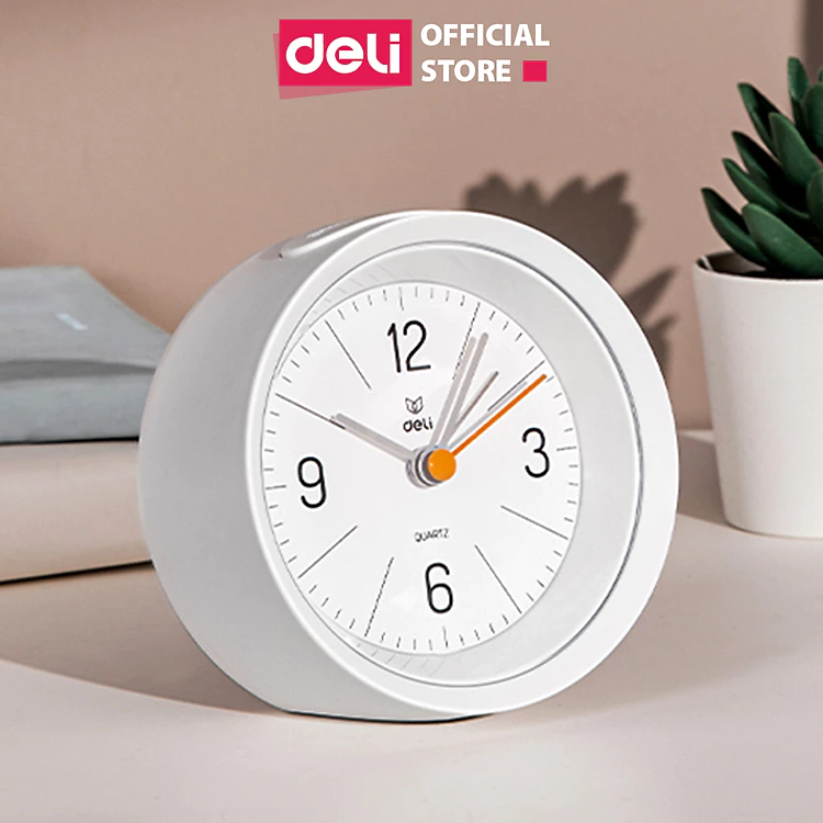 Đồng hồ báo thức để bàn có đèn kim trôi có chuông reo Deli thân nhựa kiểu dáng tinh tế cho phòng ngủ văn phòng -LE300