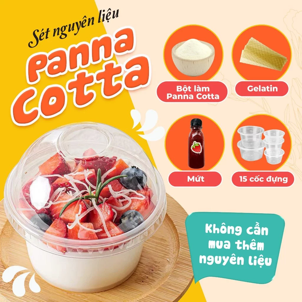 Set nguyên liệu làm Panna cotta đầy đủ không cần mua thêm nguyên liệu, dễ làm Ngọt Baker