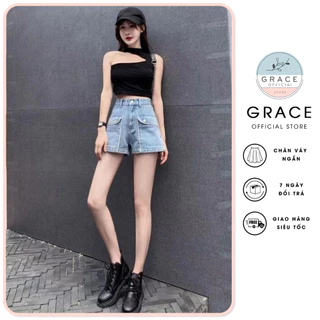 Quần đùi jeans nữ cạp cao, quần short tôn dáng phong cách Hàn Quốc chất mềm loại 1 Grace - QN07