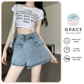 Quần đùi jean giả váy nữ, quần short cạp cao tôn dáng cực xinh Grace - QN05