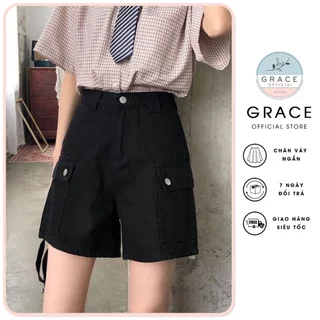 Quần short nữ túi hộp cạp cao, quần đùi chất Kaki phong cách Ulzzang Hàn Grace - QN08